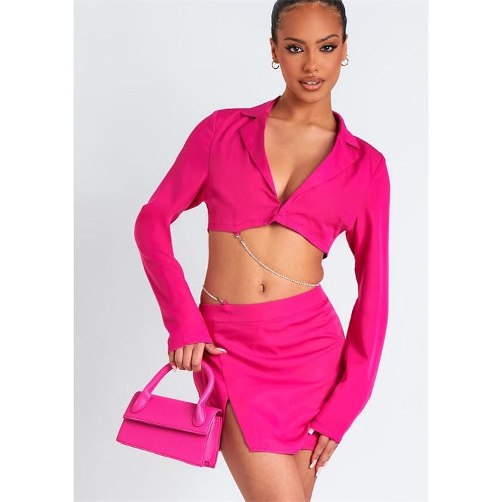 Missy Empire Women's Pink Diamante Chain Detail Cropped Blazer Co-Ord in Size 14, Sports Direct