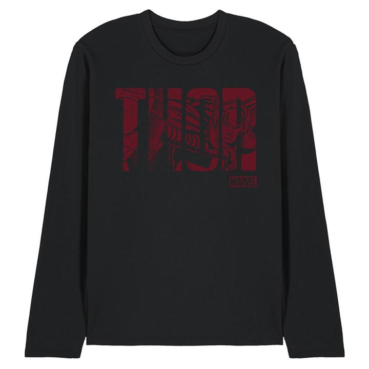 Marvel Men's Black Thor Text Long Sleeve T-Shirt in Size M, Sports Direct
