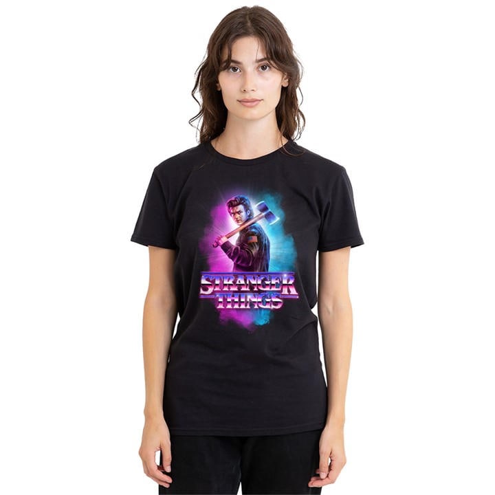 Stranger Things Women's Black Steve Harrington Metal Burst Ladie, Sports Direct