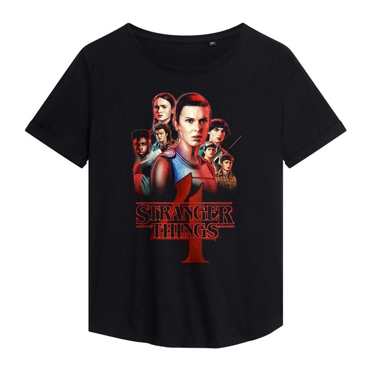Stranger Things Women's Black Season Four Poster Fashion T-Shirt, Sports Direct