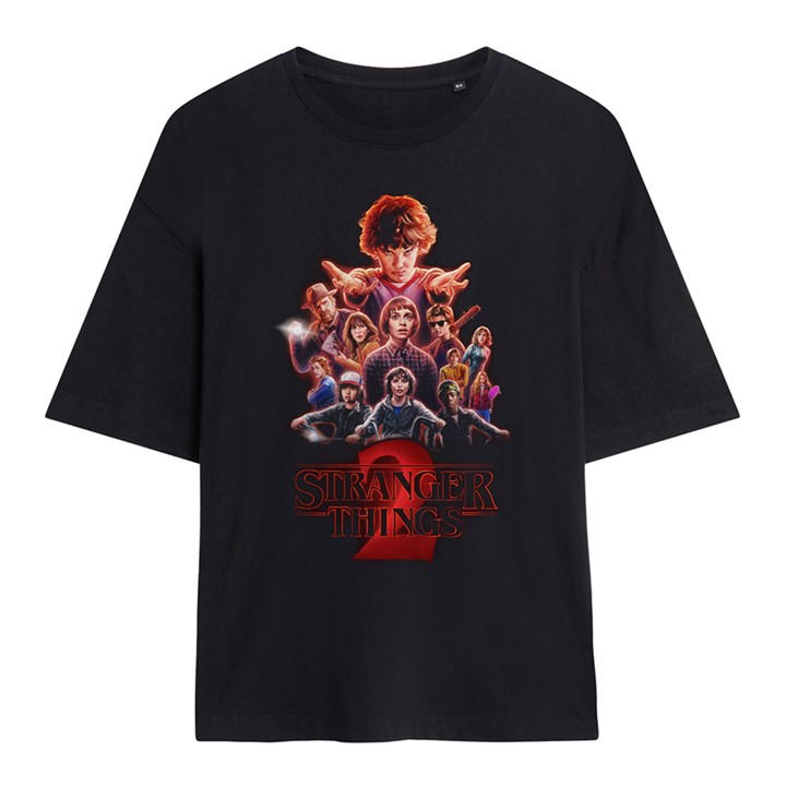 Stranger Things Women's Black Season Two Poster Oversized T-Shir in Size M, Sports Direct
