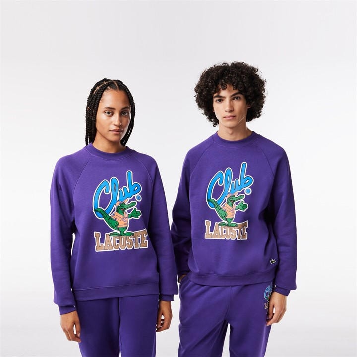 Lacoste Men's Purple Printed Crew Neck Jumper in Size XXS, Sports Direct