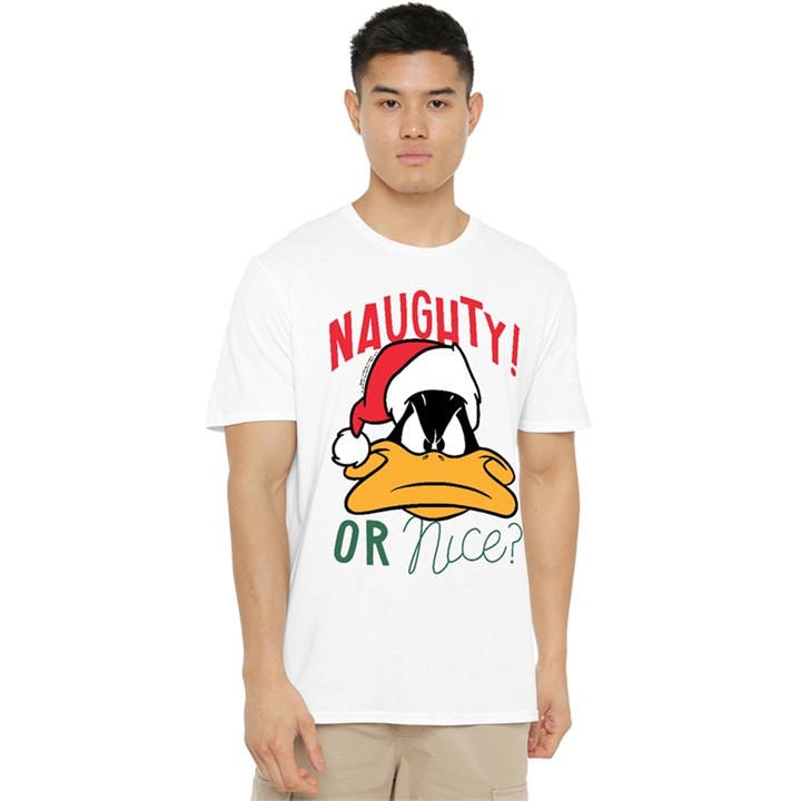 Looney Tunes Men's White Daffy Naughty Or Nice T-Shirt in Size XL, Sports Direct