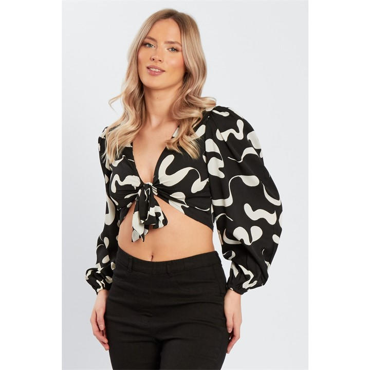 Influence Women's Black Tie Front Long-Sleeve Crop Top in Size 10, Sports Direct