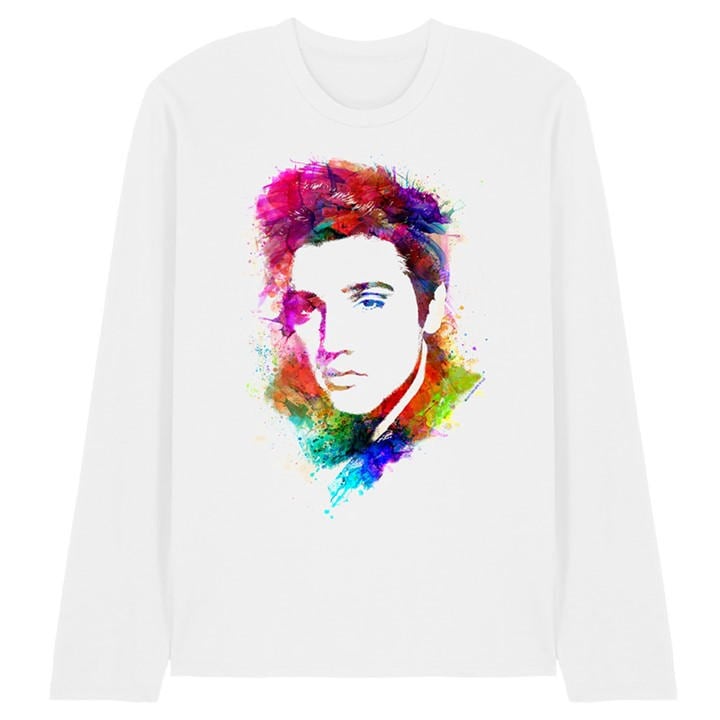 Elvis Presley Men's White Elvis Presleywatercolor King Long Sleeve T-Shirt in Size 2XL, Sports Direct