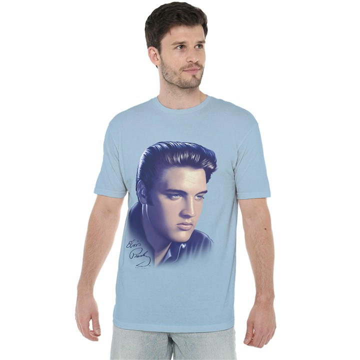 Elvis Presley Men's Blue Big Portrait T-Shirt Light in Size L, Sports Direct