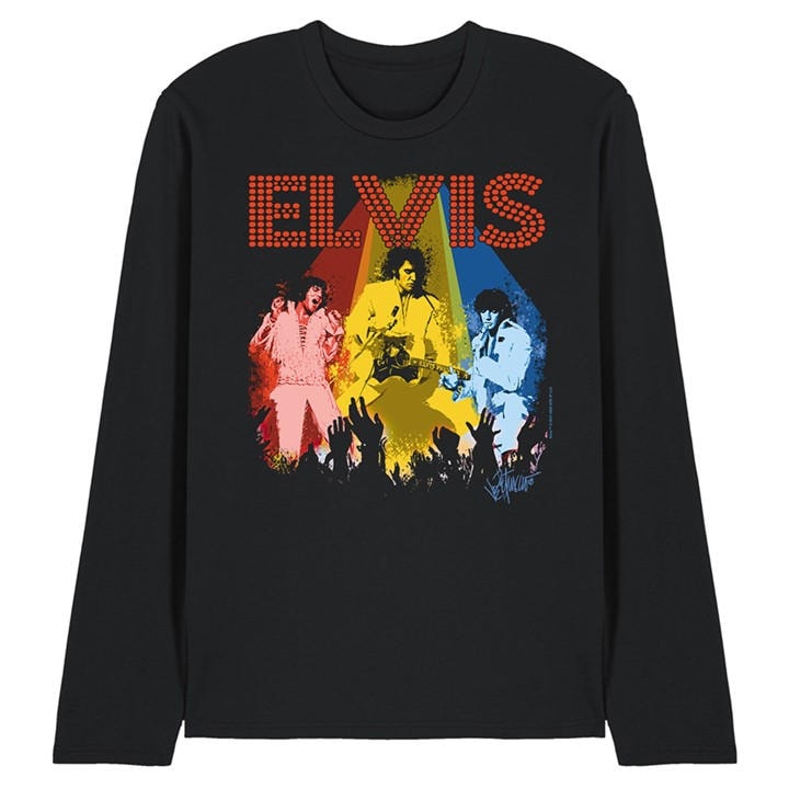 Elvis Presley Men's Black Vegas Remembered Long Sleeve T-Shirt in Size 2XL, Sports Direct
