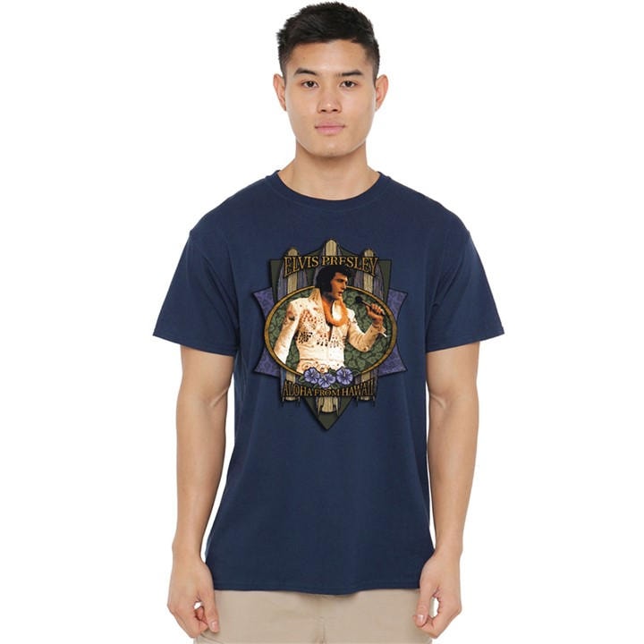 Elvis Presley Men's Blue Aloha From Hawaii T-Shirt Navy in Size 2XL, Sports Direct