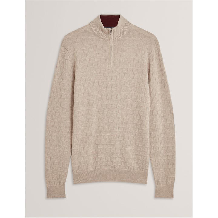 Ted Baker Men's Neutral Stitch Half Zip Knitted Top in Size M, Sports Direct
