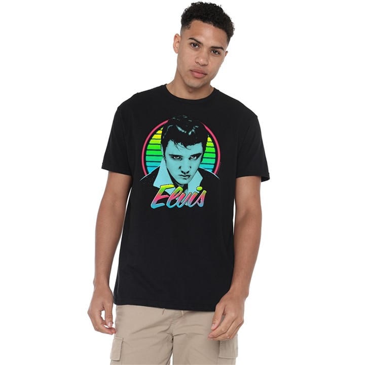 Elvis Presley Men's Black Neon King T-Shirt in Size 5XL, Sports Direct