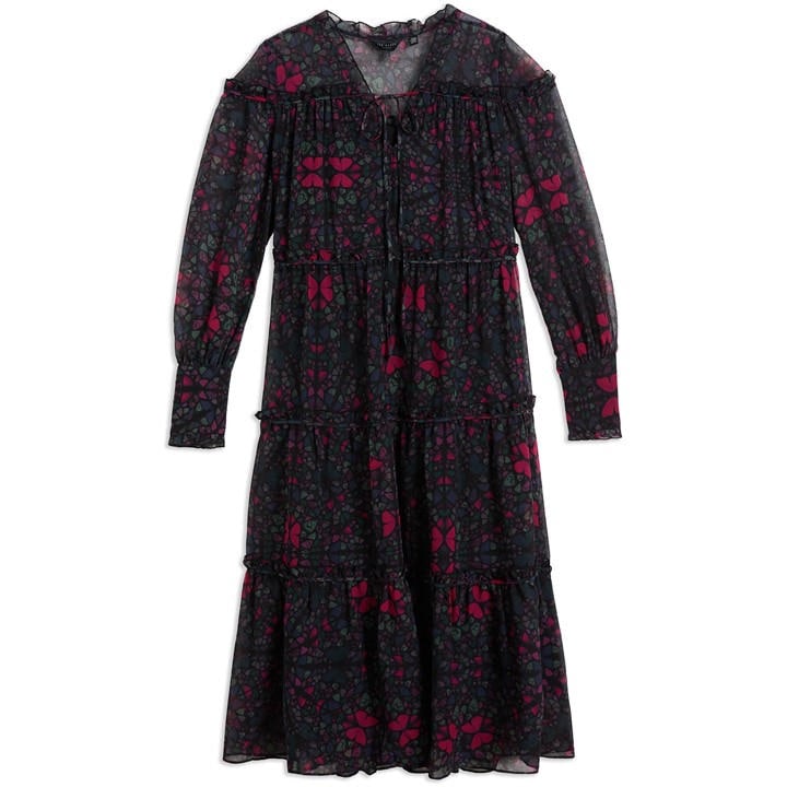 Ted Baker Women's Black Ellyah Ruffle Midi Dress in Size 8, Sports Direct