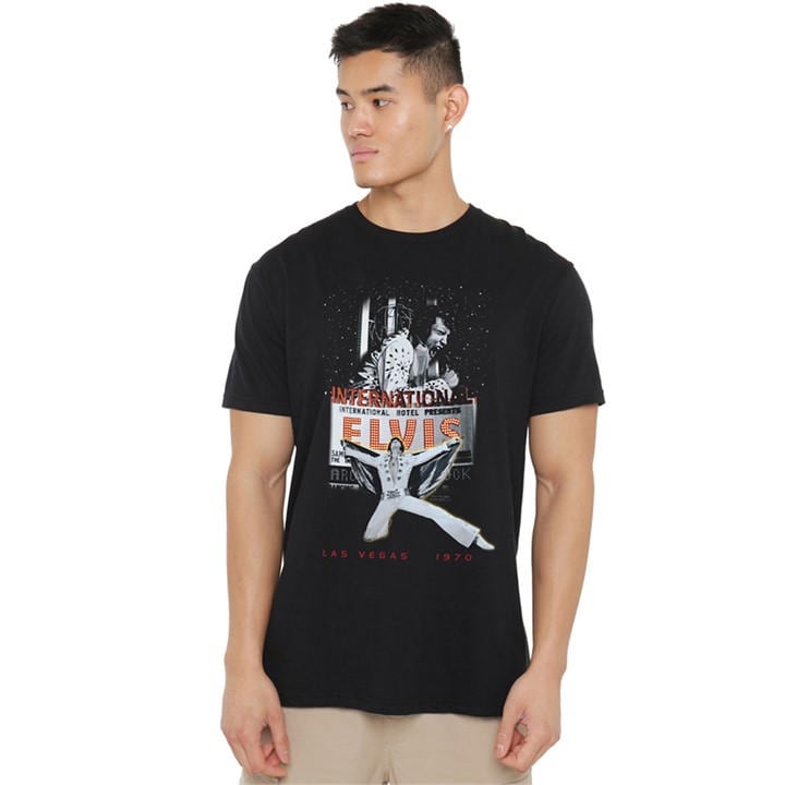Elvis Presley Men's Black Las Vegas T-Shirt in Size 2XL, Sports Direct