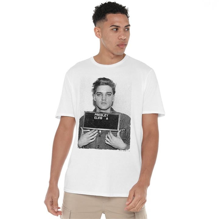 Elvis Presley Men's White Elvis Presleyarmy Mug Shot T-Shirt in Size 4XL, Sports Direct