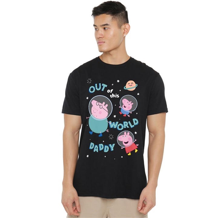 Hasbro Men's Black Peppa Pig Out Of This World Daddy Pig T Shirt Bla in Size 3XL, Sports Direct