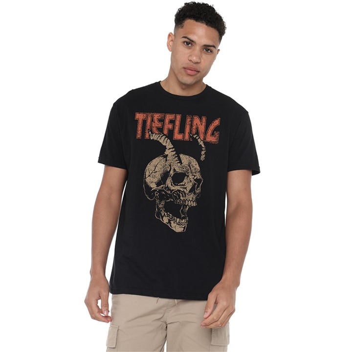 Hasbro Men's Black Dungeons Dragons Tiefling Horn Skull T-Shirt Blac in Size 5XL, Sports Direct