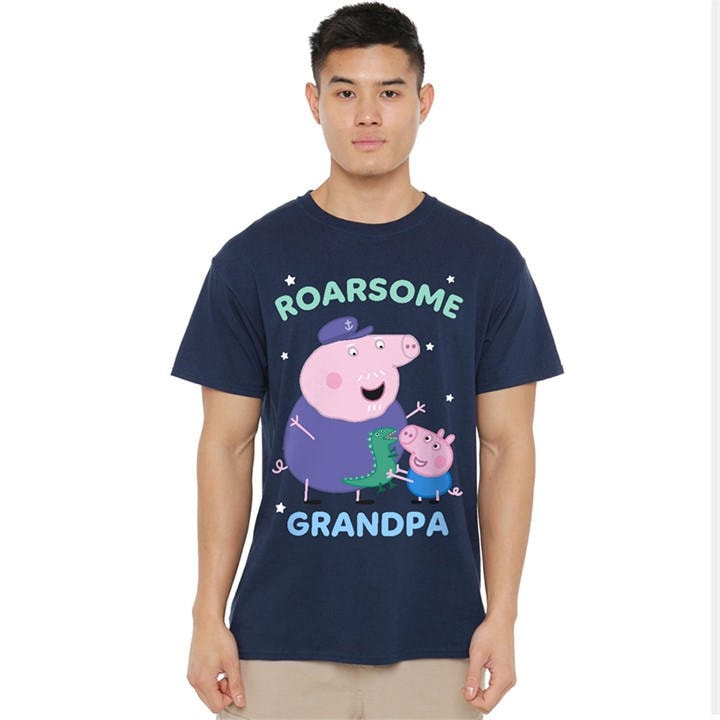 Hasbro Men' Blue Peppa Pig Roarsome Grandpa Pig T Shirt Navy in Size S, Sports Direct
