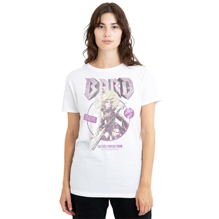 Hasbro Women's White Dungeons Dragons Bard Glam Rock Tour T-Shir in Size L, Sports Direct