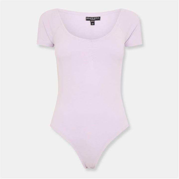 Brave Soul Women's Purple Pastel T-Shirt Bodysuit With Gathering Detail in Size 10, Sports Direct