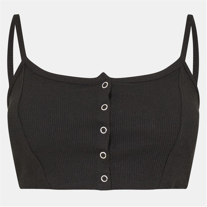 Brave Soul Women's Black Button Through Crop Vest in Size 10, Sports Direct