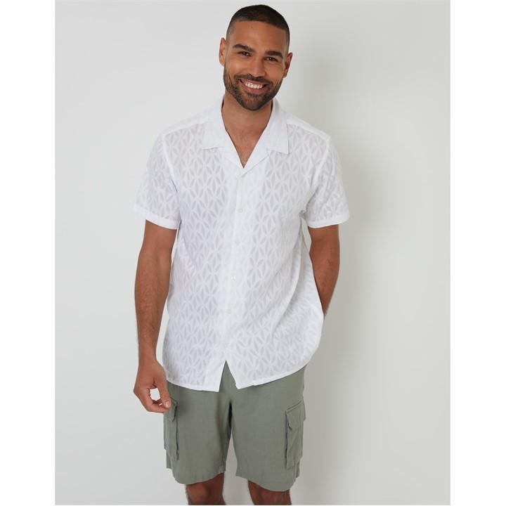 Threadbare Men' White Short-Sleeve Bowling Shirt in Size S, Sports Direct