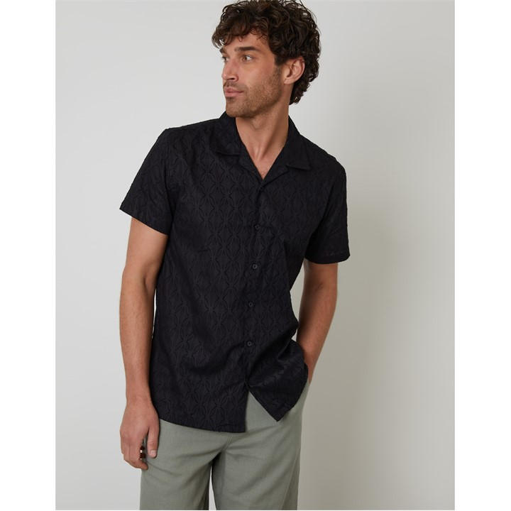 Threadbare Men' Black Short-Sleeve Bowling Shirt in Size S, Sports Direct