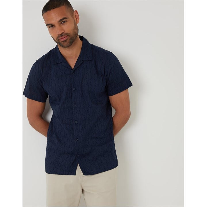 Threadbare Men' Blue Short-Sleeve Bowling Shirt in Size S, Sports Direct