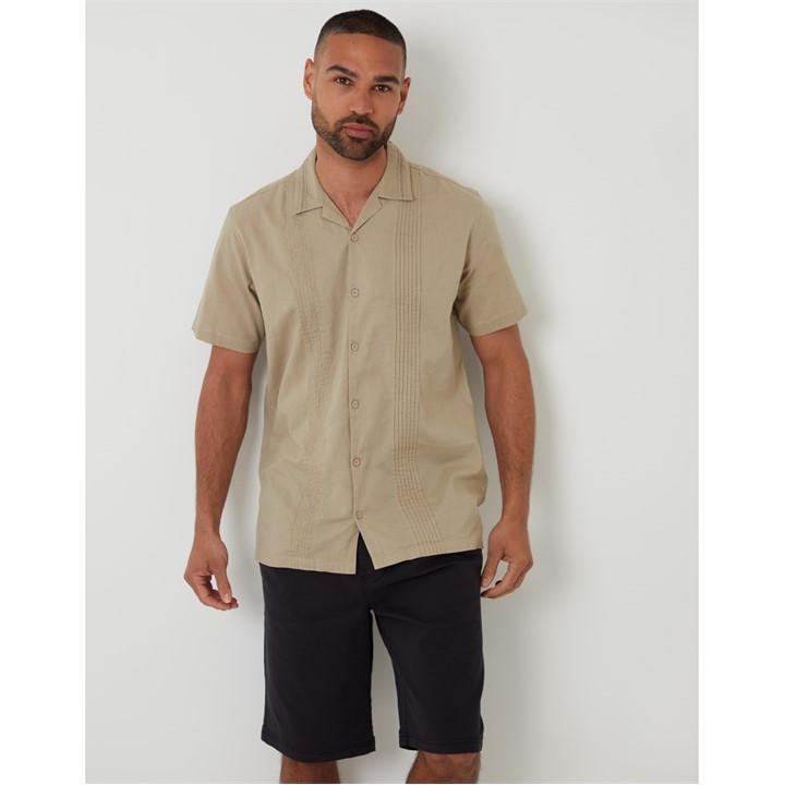 Threadbare Men's Beige Urmston Short-Sleeve Bowling Shirt in Size M, Sports Direct