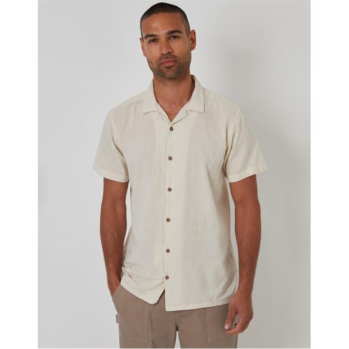 Threadbare Men's Beige Short-Sleeve Bowling Shirt in Size M, Sports Direct