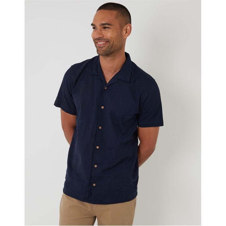 Threadbare Men' Blue Short-Sleeve Bowling Shirt in Size S, Sports Direct