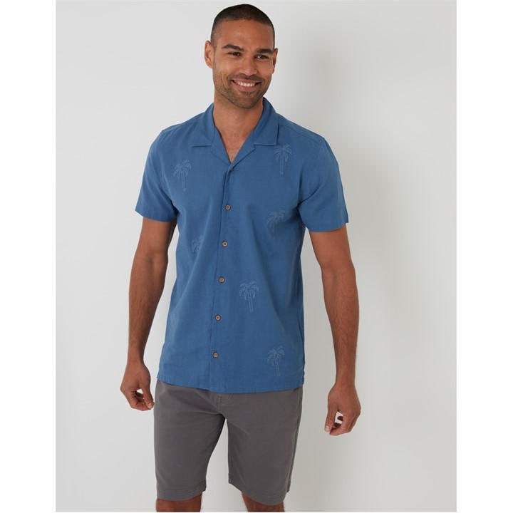 Threadbare Men's Blue Short-Sleeve Bowling Shirt in Size L, Sports Direct