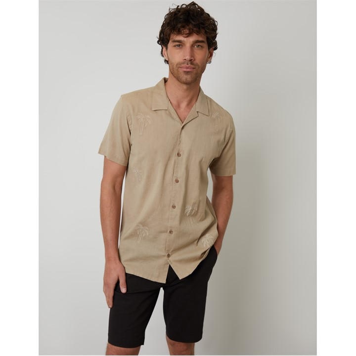 Threadbare Men's Beige Short-Sleeve Bowling Shirt in Size M, Sports Direct