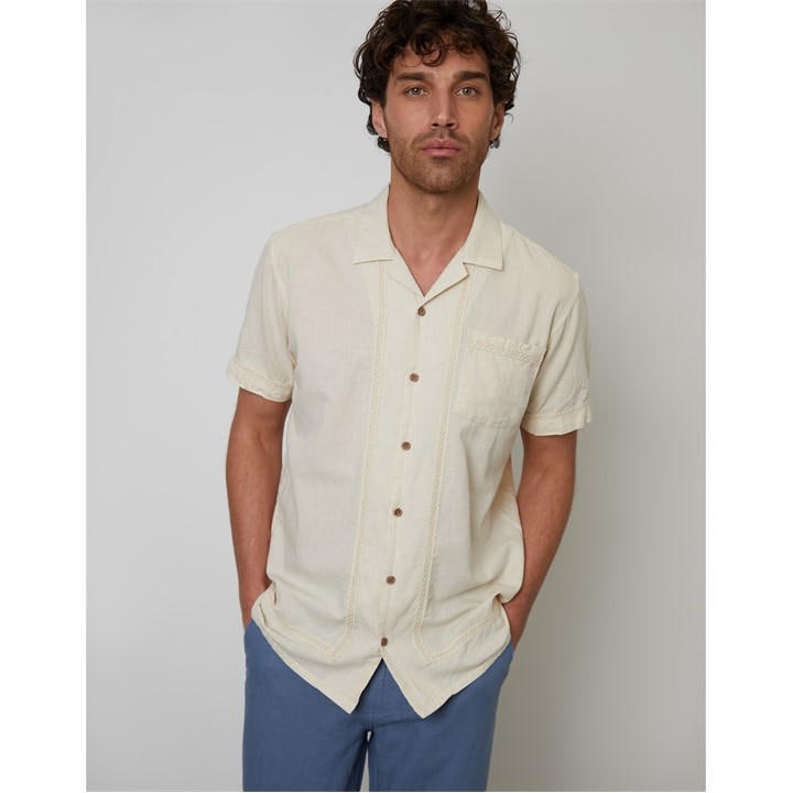 Threadbare Men's Beige Worden Short-Sleeve Bowling Shirt in Size M, Sports Direct