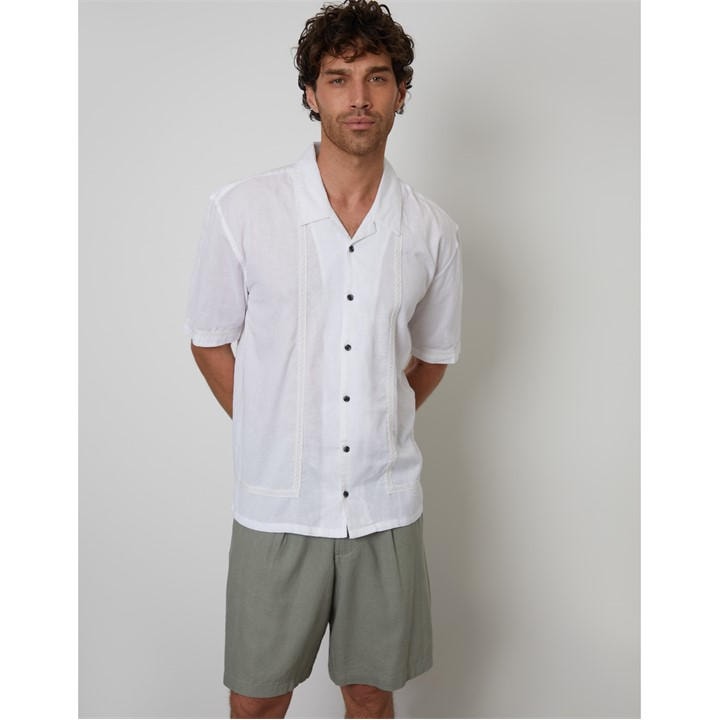 Threadbare Men' White Short-Sleeve Bowling Shirt in Size S, Sports Direct