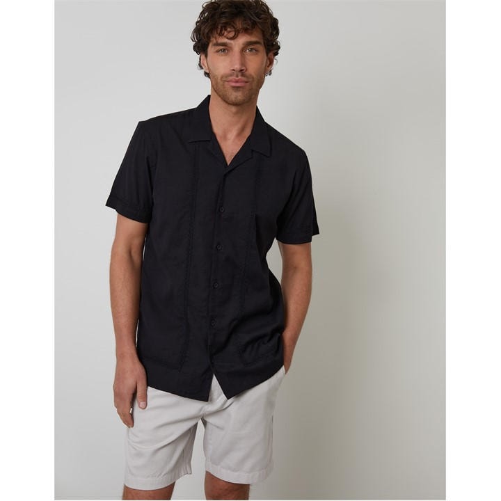 Threadbare Men' Black Short-Sleeve Bowling Shirt in Size S, Sports Direct