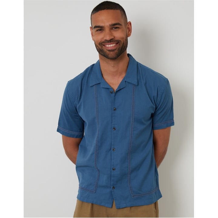 Threadbare Men' Blue Short-Sleeve Bowling Shirt in Size S, Sports Direct
