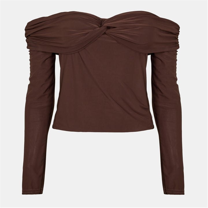 I Saw It First Women's Brown Bardot Detail Long Sleeve Top in Size 8, Sports Direct