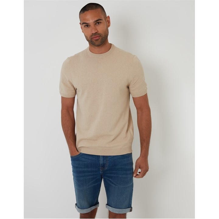 Threadbare Men' Beige Davenfield Knitted T-Shirt in Size S, Sports Direct