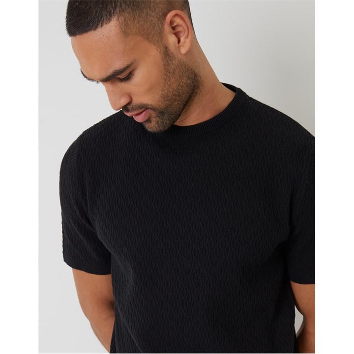 Threadbare Men's Black Knitted T-Shirt in Size M, Sports Direct
