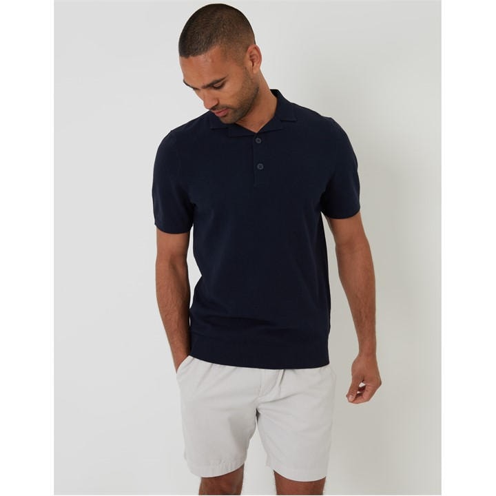 Threadbare Men' Blue Polo Alwin Knitted Top in Size S, Sports Direct