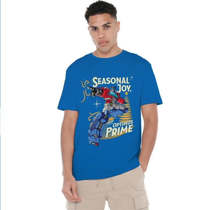Transformers Men's Blue Seasonal Joy Optimus Prime T Shirt Ro in Size M, Sports Direct