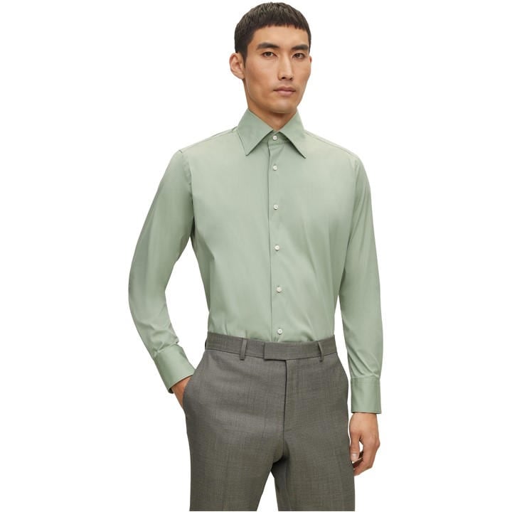 Boss Men's Green Long Sleeve Plain Shirt in Size 15.7 In 40, Sports Direct