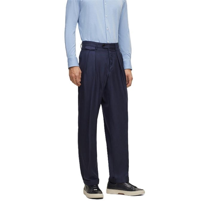 Boss Men's Blue Tailored Fit Pleated Trousers in Size 34 R, Sports Direct