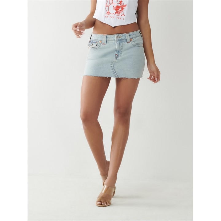 True Religion Women's Blue Sadie Denim Skirt in Size 28 S, Sports Direct