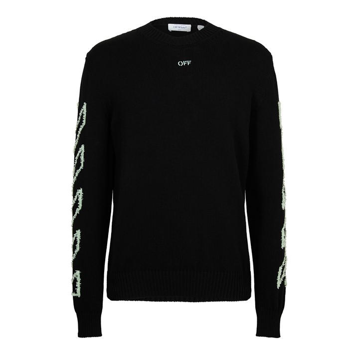 Off White Men's Black Diagonal Arrow Crew Neck Jumper in Size L, Sports Direct