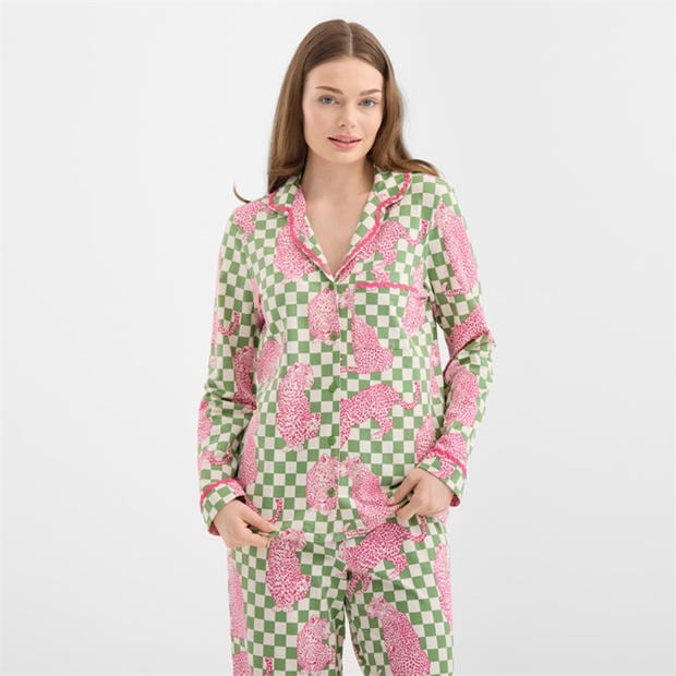 Leopard Check - Chelsea Peers - Women's Long Sleeve Pyjama Set