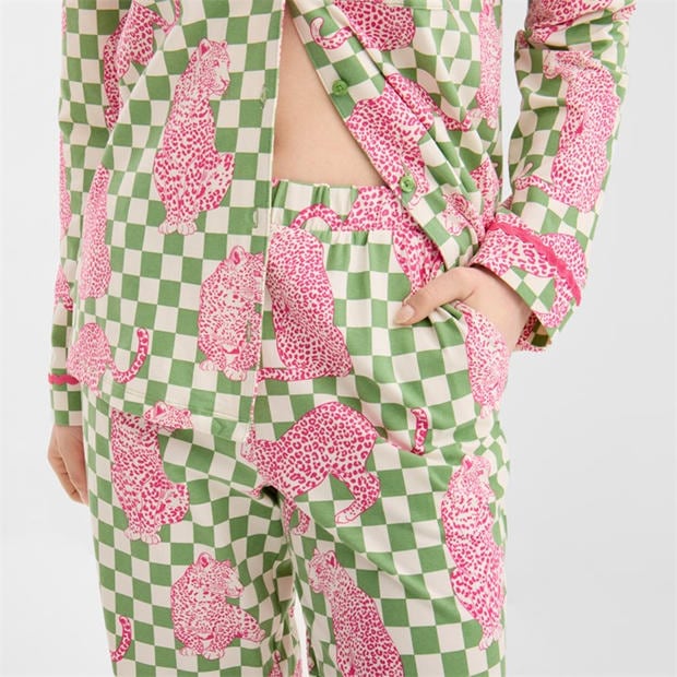 Leopard Check - Chelsea Peers - Women's Long Sleeve Pyjama Set