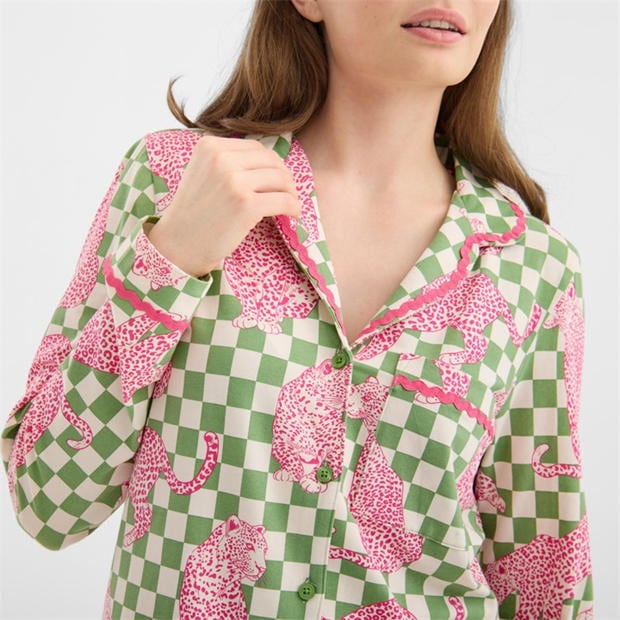 Leopard Check - Chelsea Peers - Women's Long Sleeve Pyjama Set