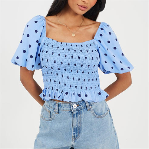 Brave Soul - Womens Puff Sleeve Shirred Bust Polka Dot Top