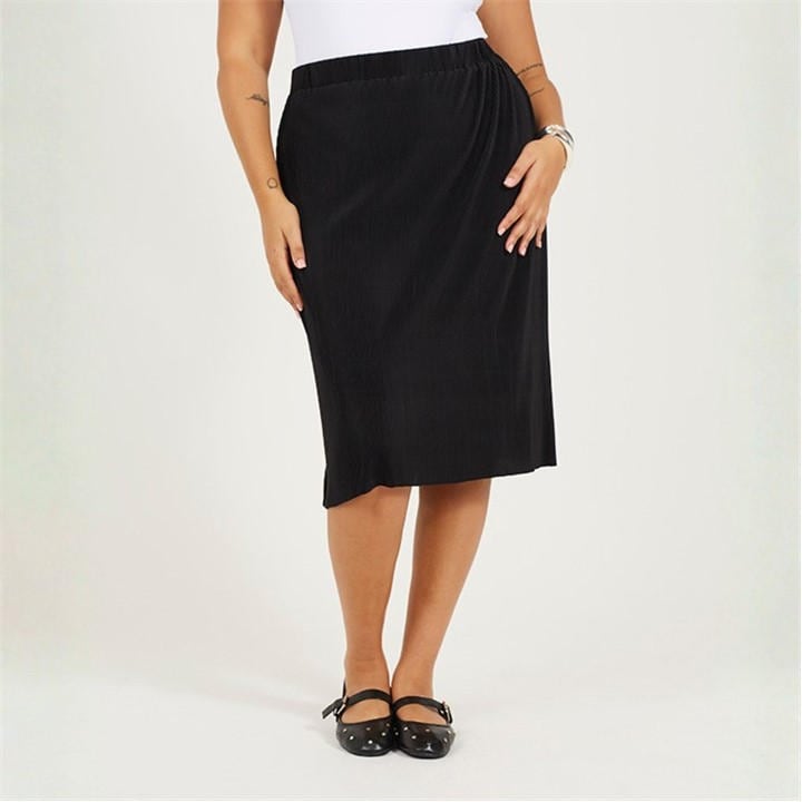 Brave Soul Women's Black Plus Size Plisse Midi Skirt in Size 20, Sports Direct