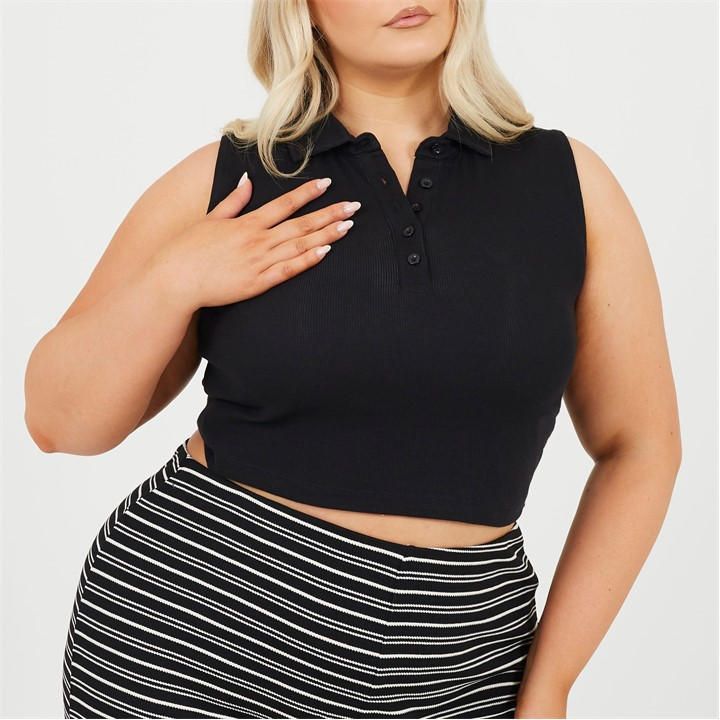 Brave Soul Women's Black Plus Size Vest With Collar And Buttons in Size 24, Sports Direct
